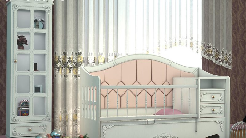 تخت مبلی نوزاد پسرانه به همراه ویترین تک درب نوزادی پسرانه