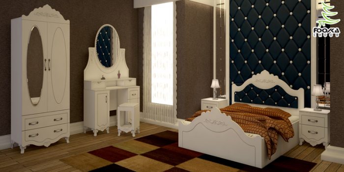 سرویس خواب چوبی و دکوراسیون اتاق خواب ساده و شیک طرح فلاور