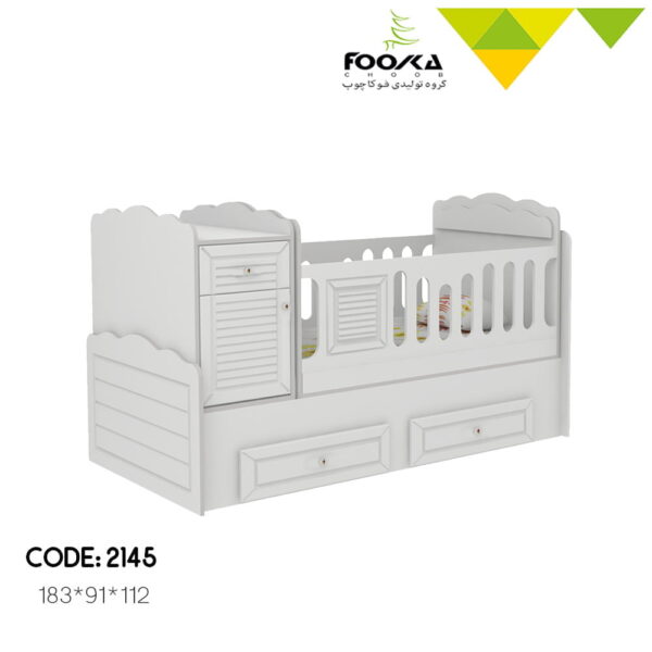 تخت نوزاد چهارمنظوره دوکشو مدل سپید