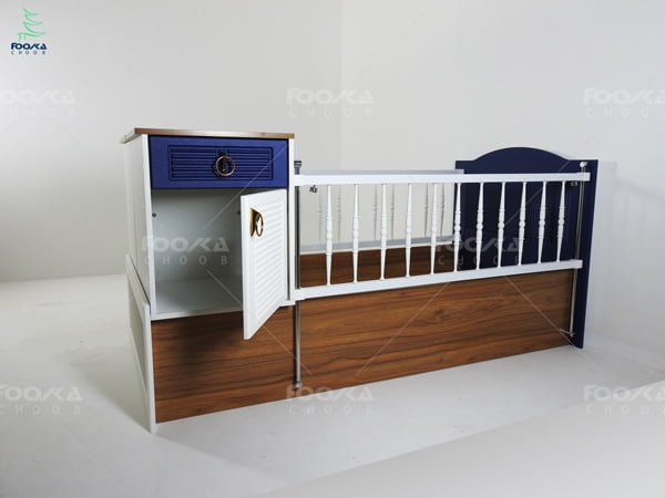 تخت خواب بچه دومنظوره مدل دیاموند رنگ سفید و آبی