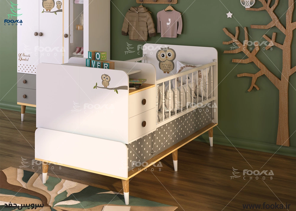 تخت دومنظوره سرویس خواب کودک و نوزاد مدل جغد